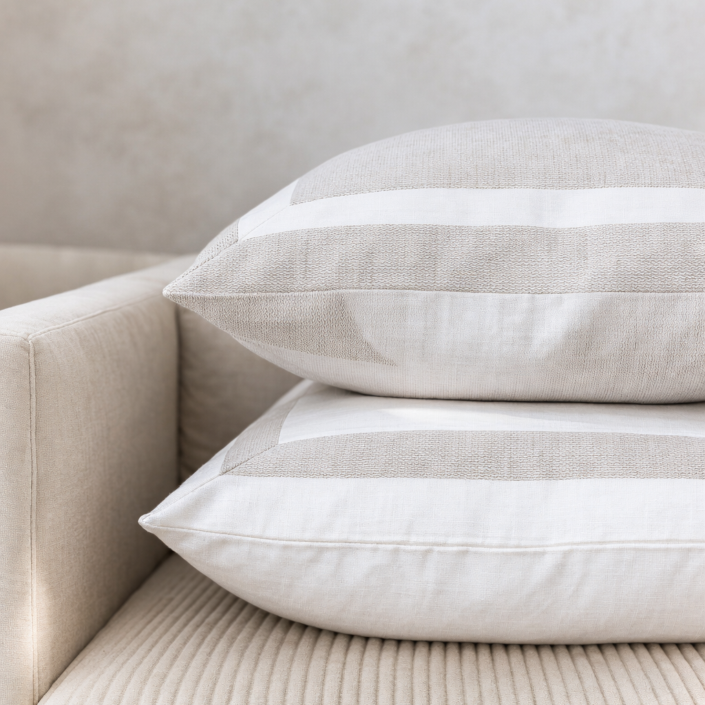 Seaton Inset Border Linen Pillow Cover – Sand & Eggshell | 100% Linen Decorative Cushion