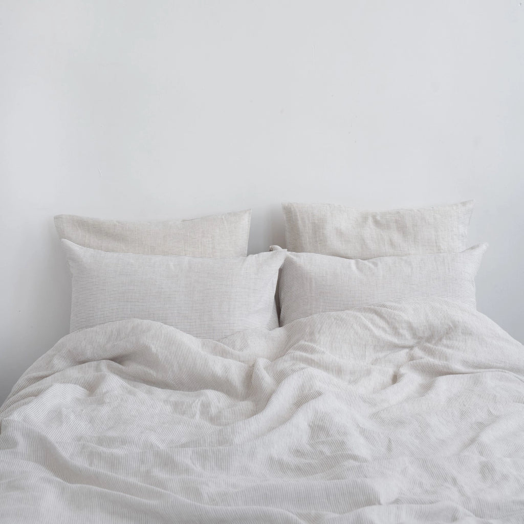 Natural Pinstriped Linen Duvet Cover Set