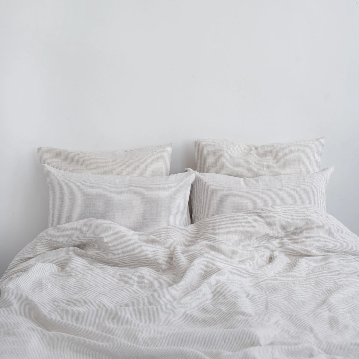 Natural Pinstriped Linen Duvet Cover Set