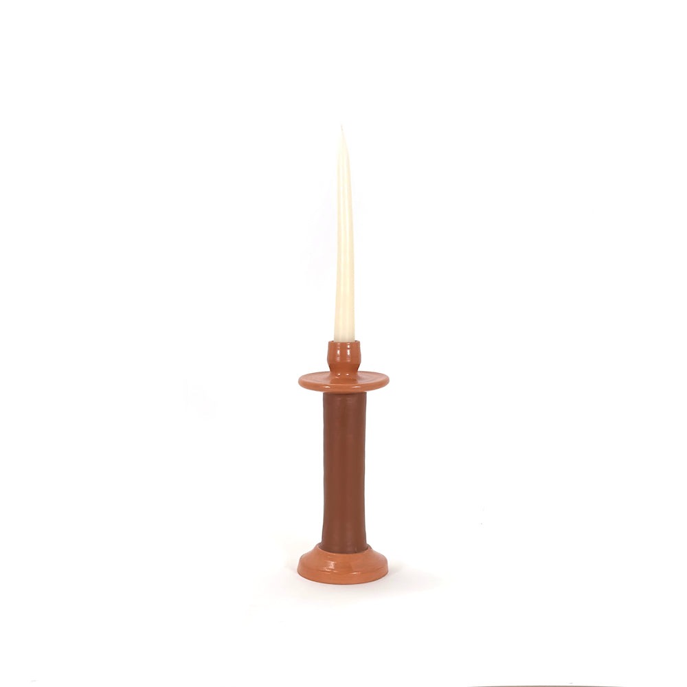 Handmade Moroccan Leather-Wrapped Ceramic Candle Holders