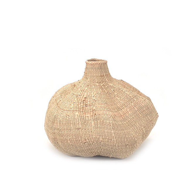 Woven beige vase on a white background