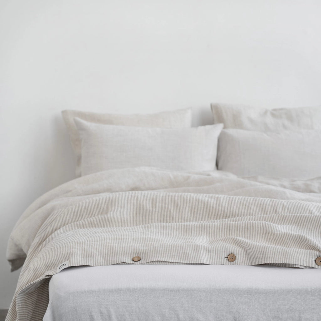 Natural Pinstriped Linen Duvet Cover Set