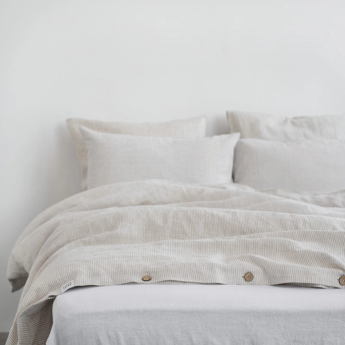 Natural Pinstriped Linen Duvet Cover Set