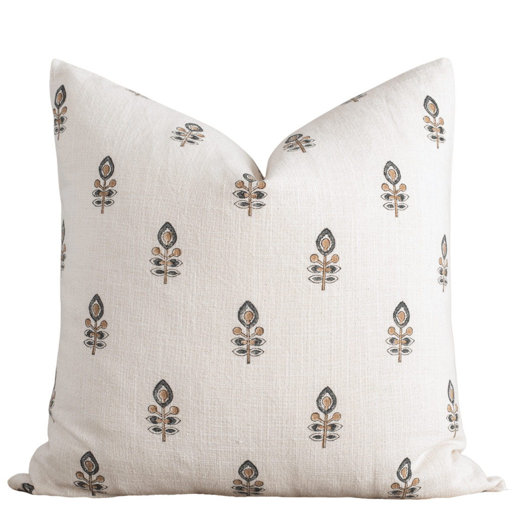 Marla Floral Block Printed Pillow Cover | Blue and Mustard