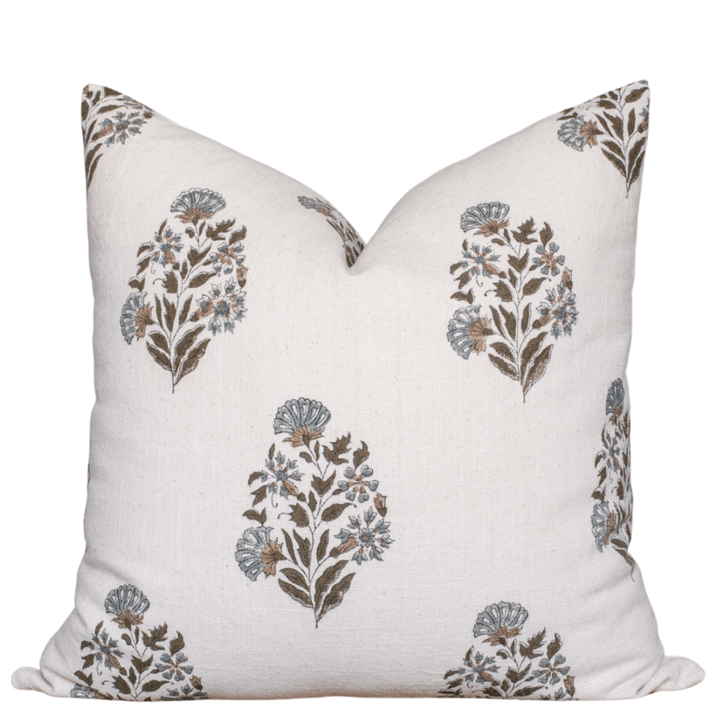 Decorative pillow with floral pattern on a white background