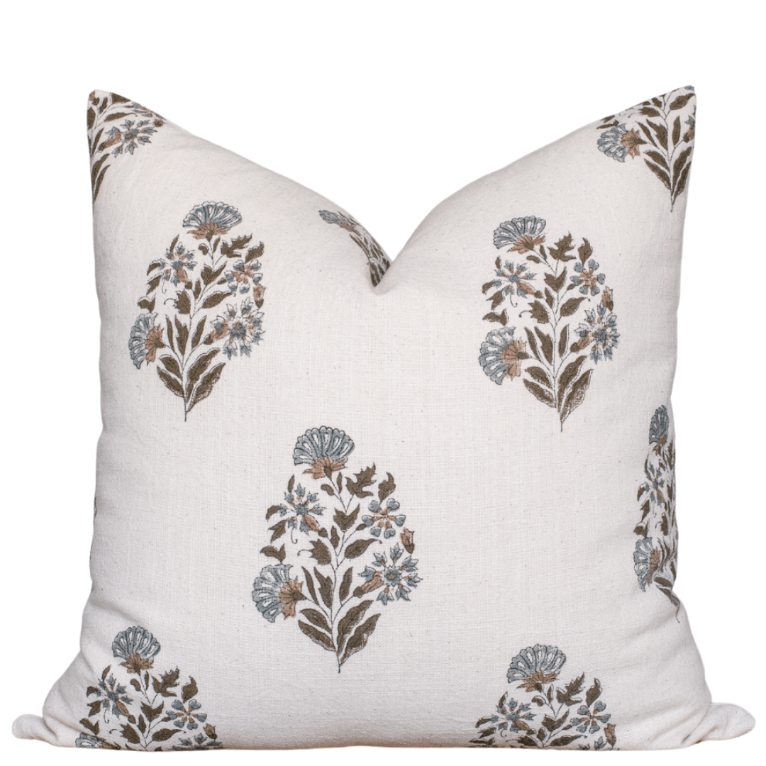 Decorative pillow with floral pattern on a white background
