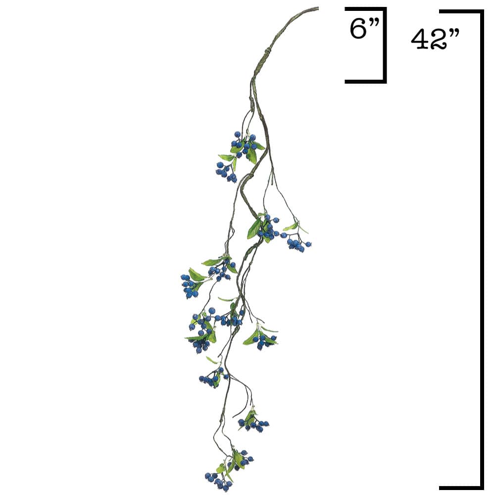 42" Faux Blue Berry Vine with Leaves