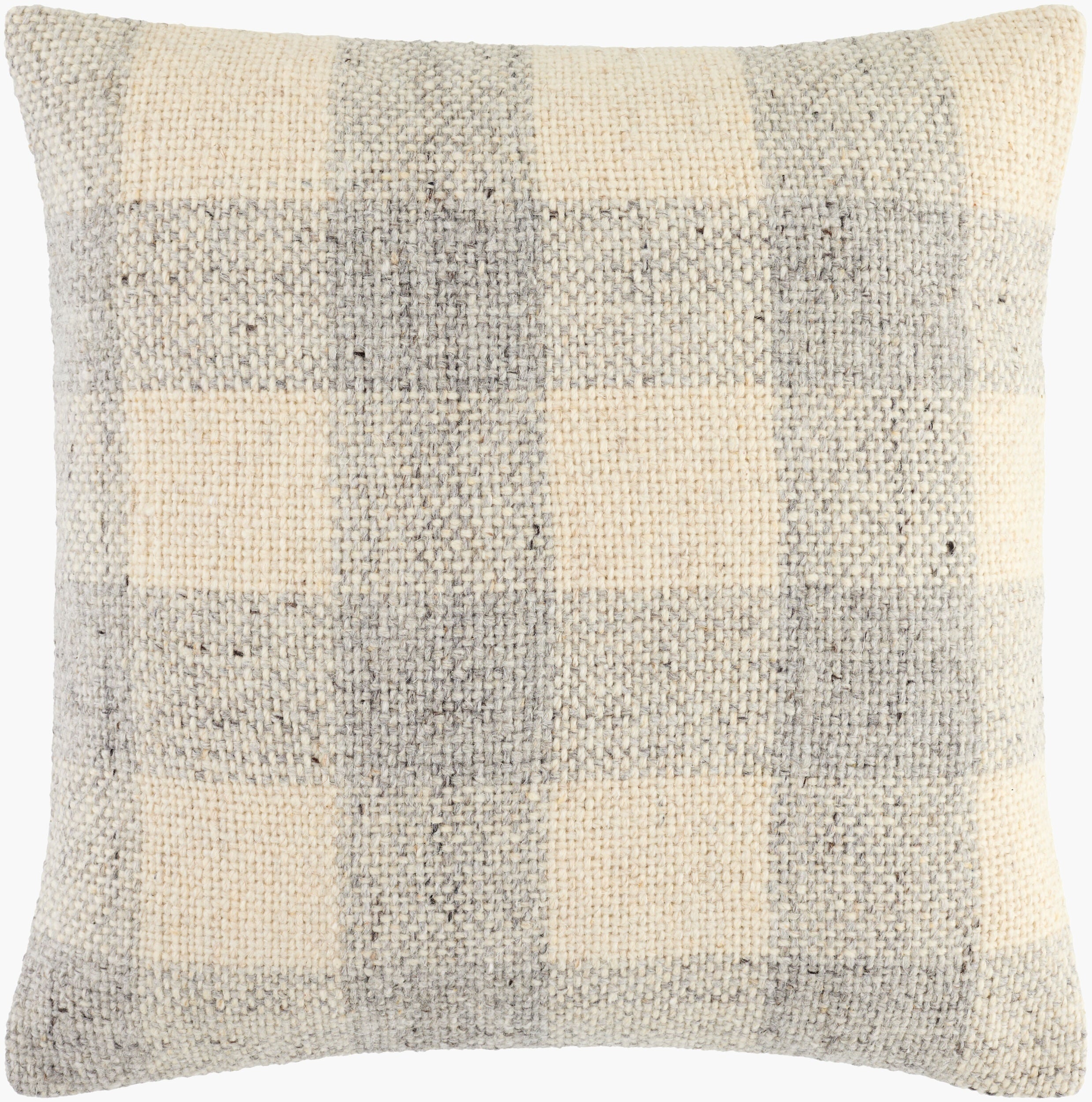 Neutral Plaid Cotton Pillow Cover | Soft Ivory & Taupe Check Throw Pillow