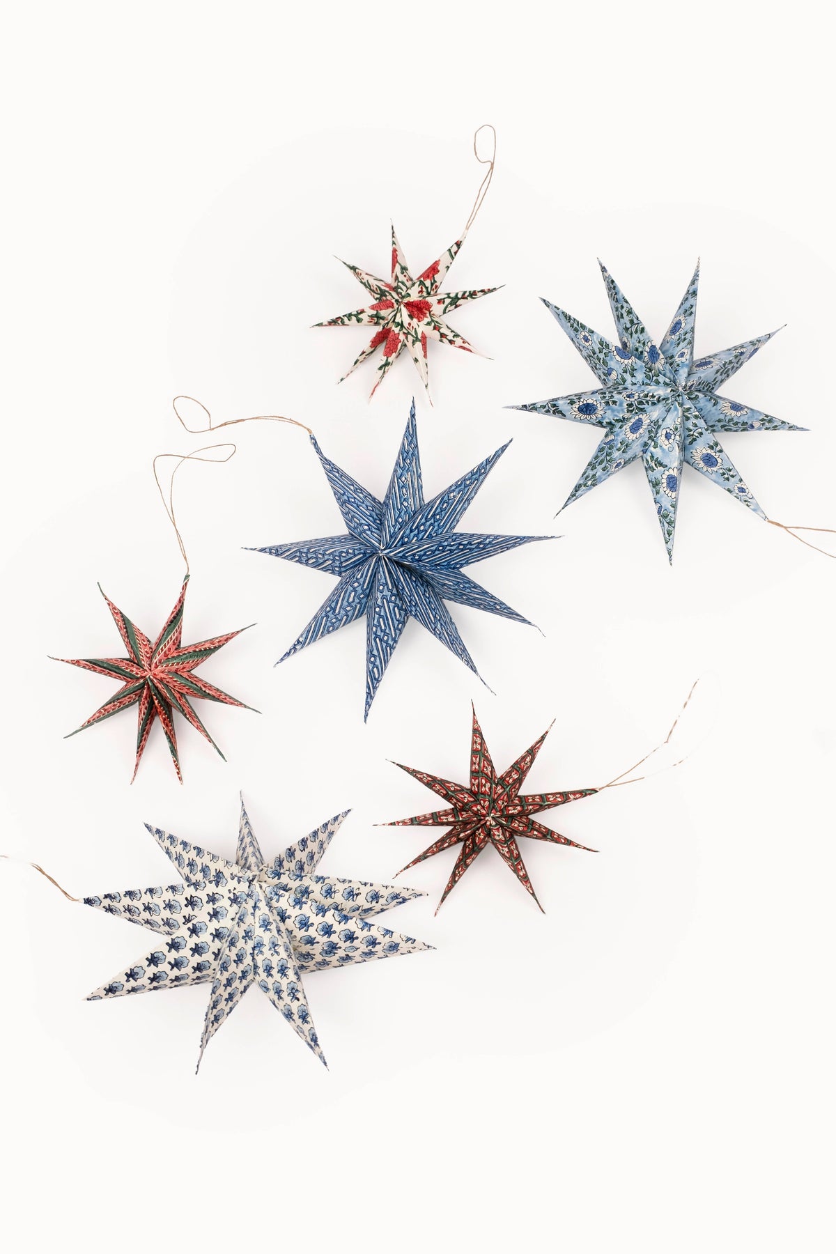 Large Blue Starlight Paper Star Ornaments, Set of 3