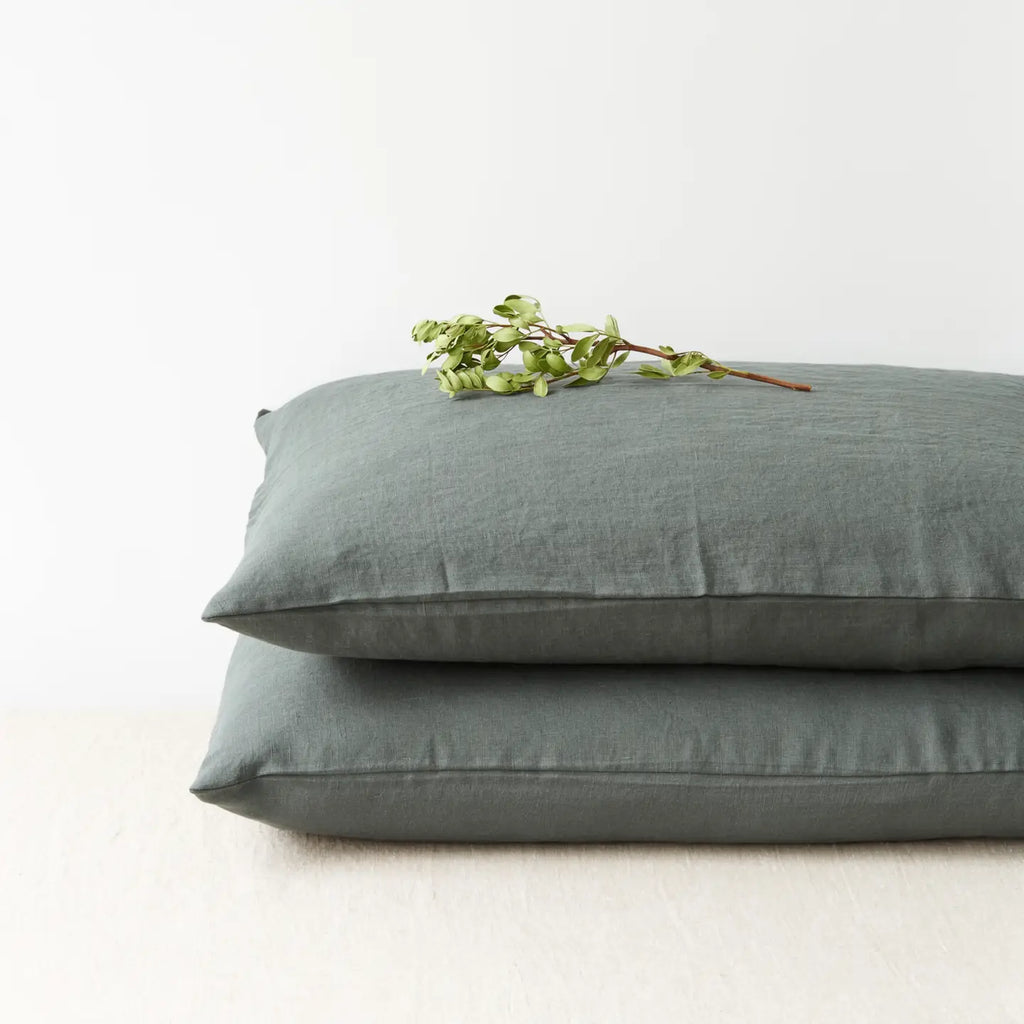 Forest Green Linen Pillowcases | Set of 2
