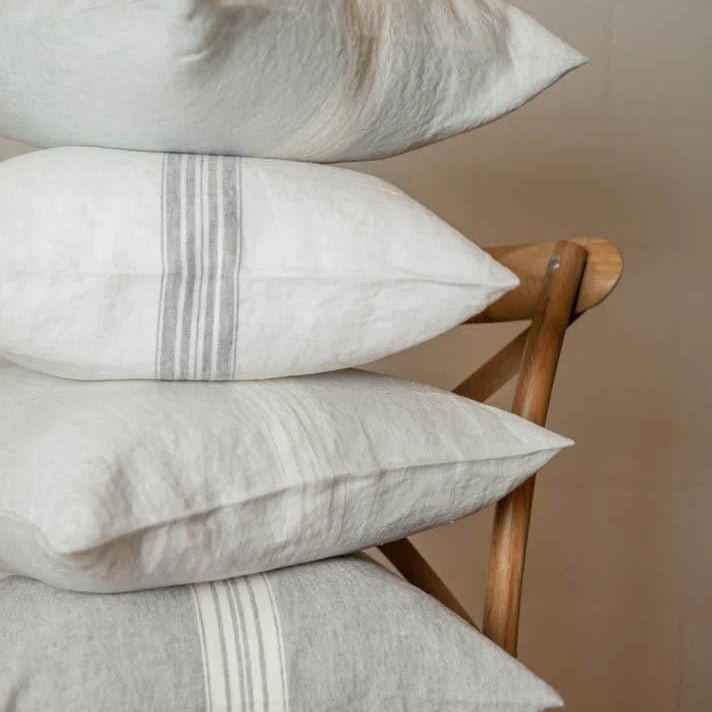 Maison Stone-Washed Linen Pillow Covers – 100% Linen Striped Cushion | Soft Neutral European Decor