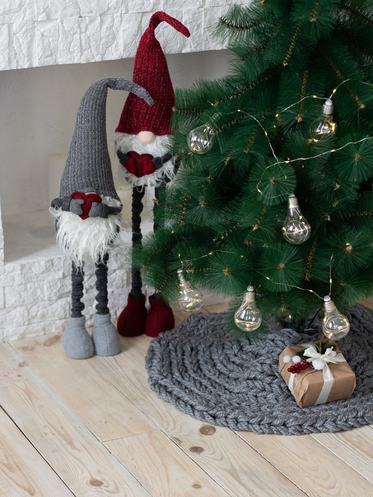 Gray Chunky Knit Christmas Tree Skirt