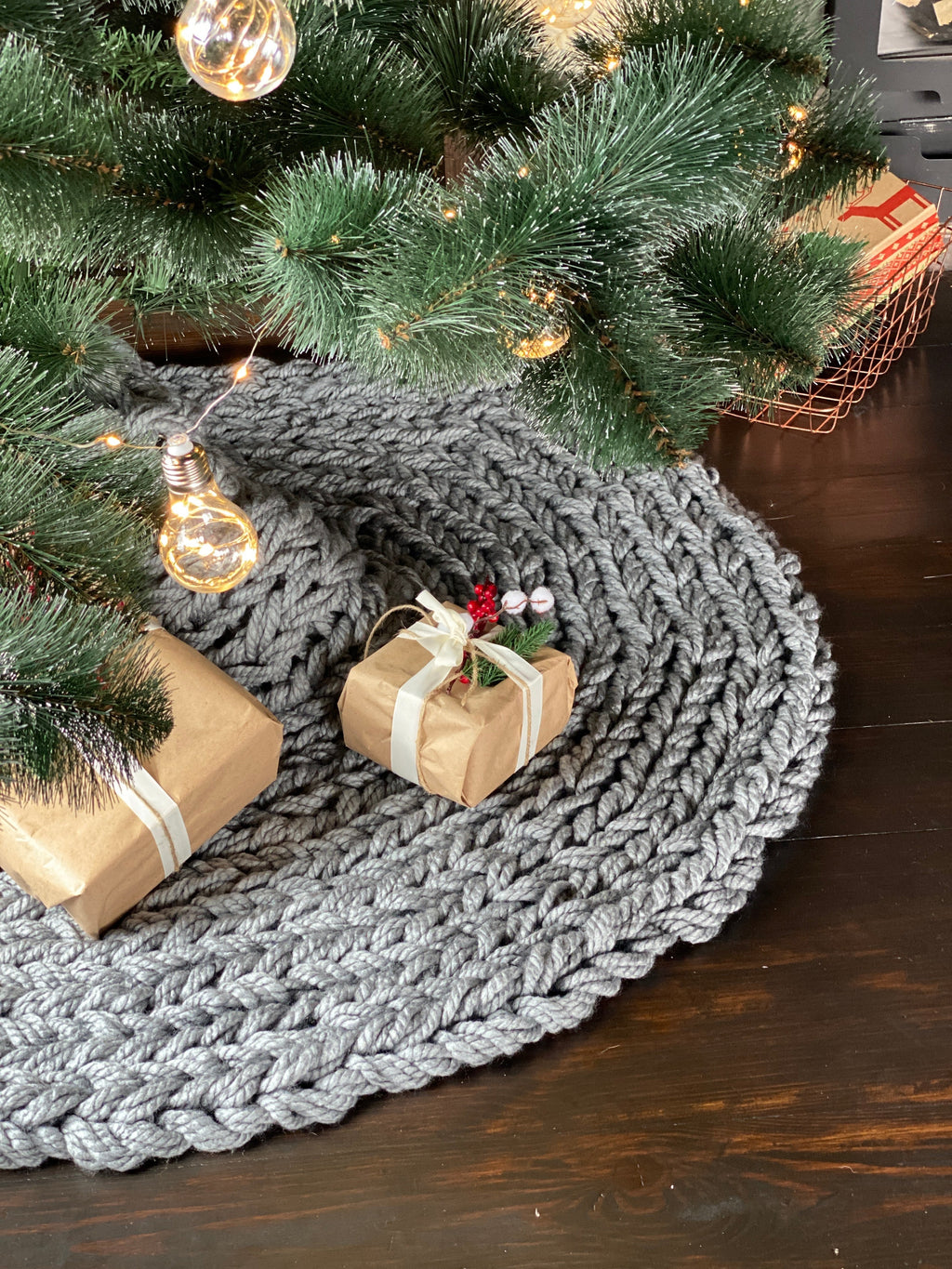 Gray Chunky Knit Christmas Tree Skirt