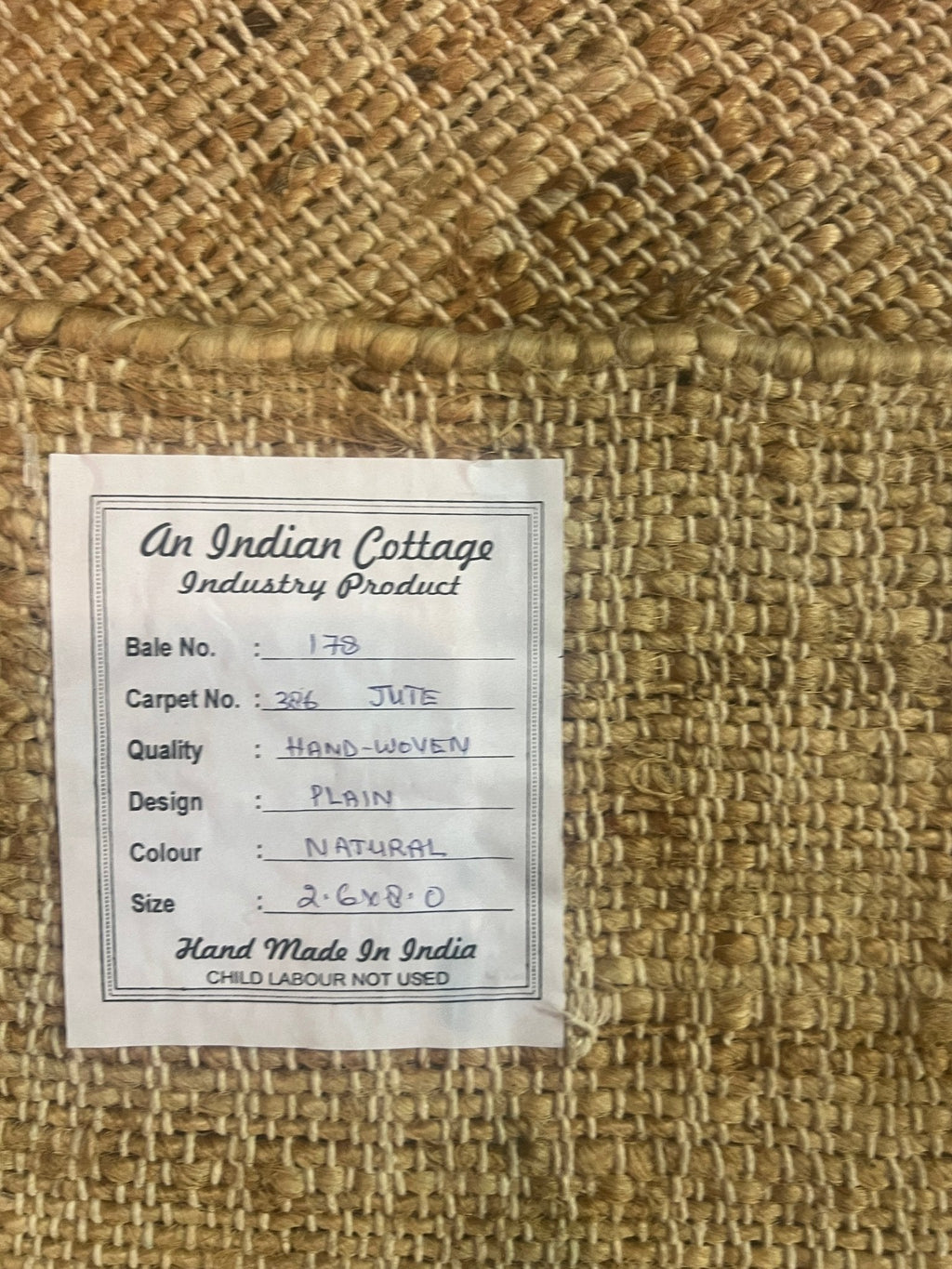 David Kane 2.6x8 Thin Weaved Natural Jute Runner Rug