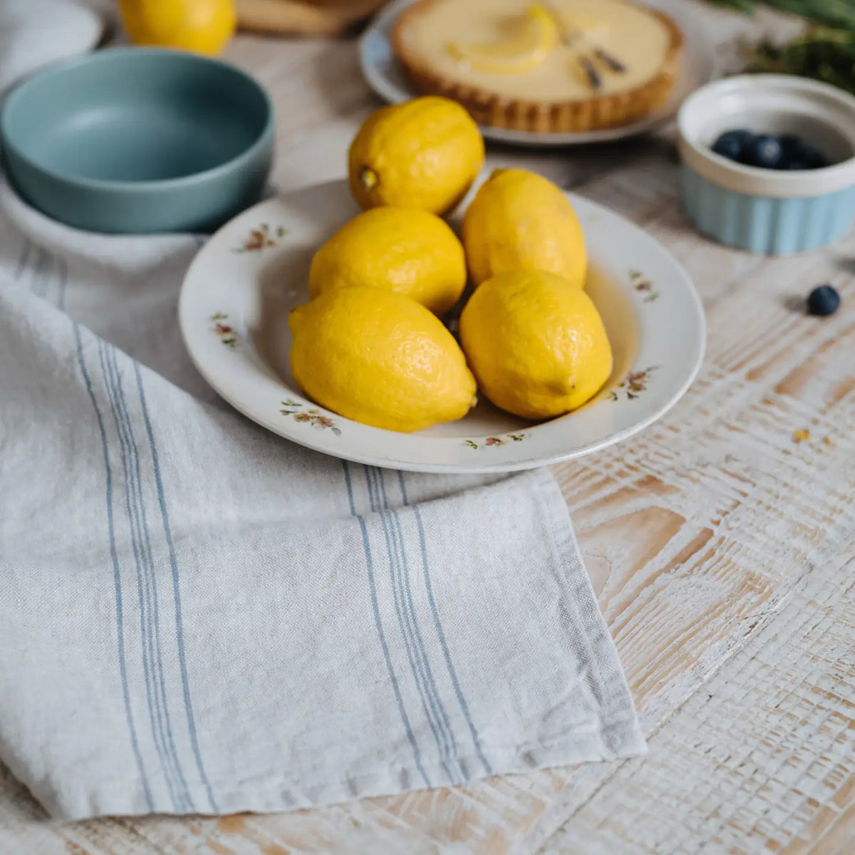 Grey-Blue Wide Striped Linen Kitchen Towel | Set of 4