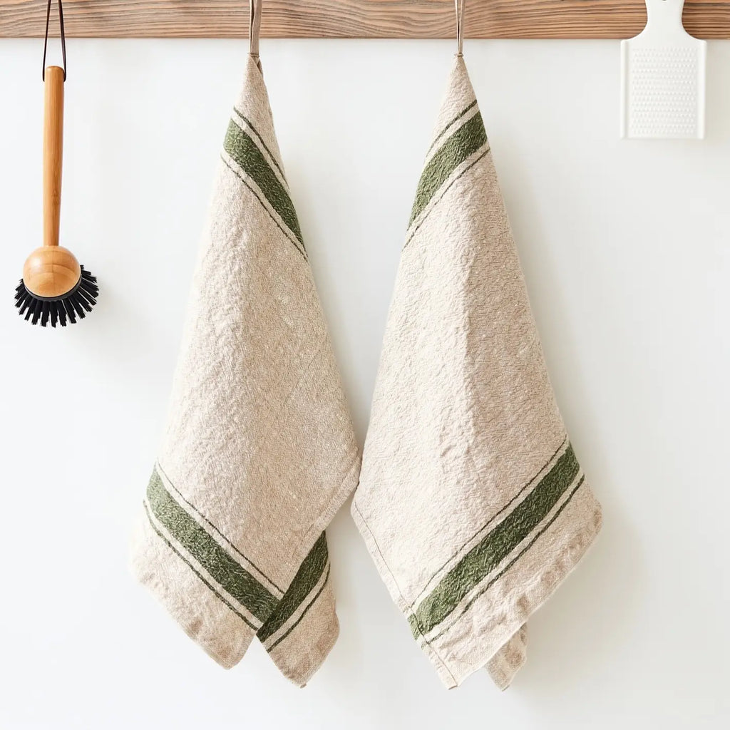 Vintage Striped Linen Kitchen Towels | Set of 4