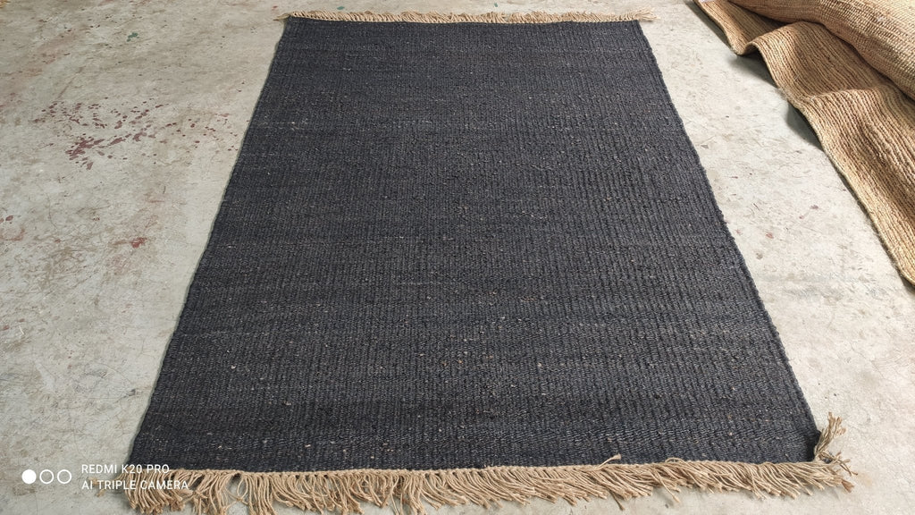 Dock Ellis 8.3x10 Black Natural Handwoven Jute Durrie Jute Rug