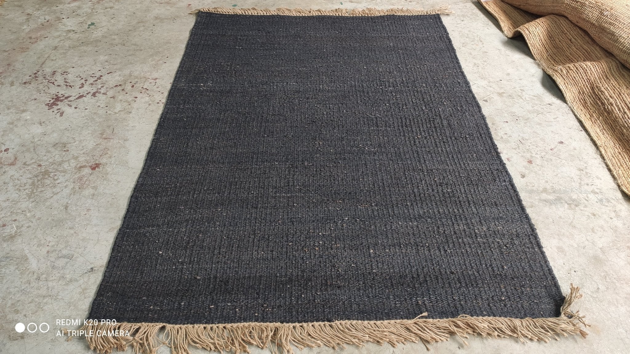 Dock Ellis 8.3x10 Black Natural Handwoven Jute Durrie Jute Rug