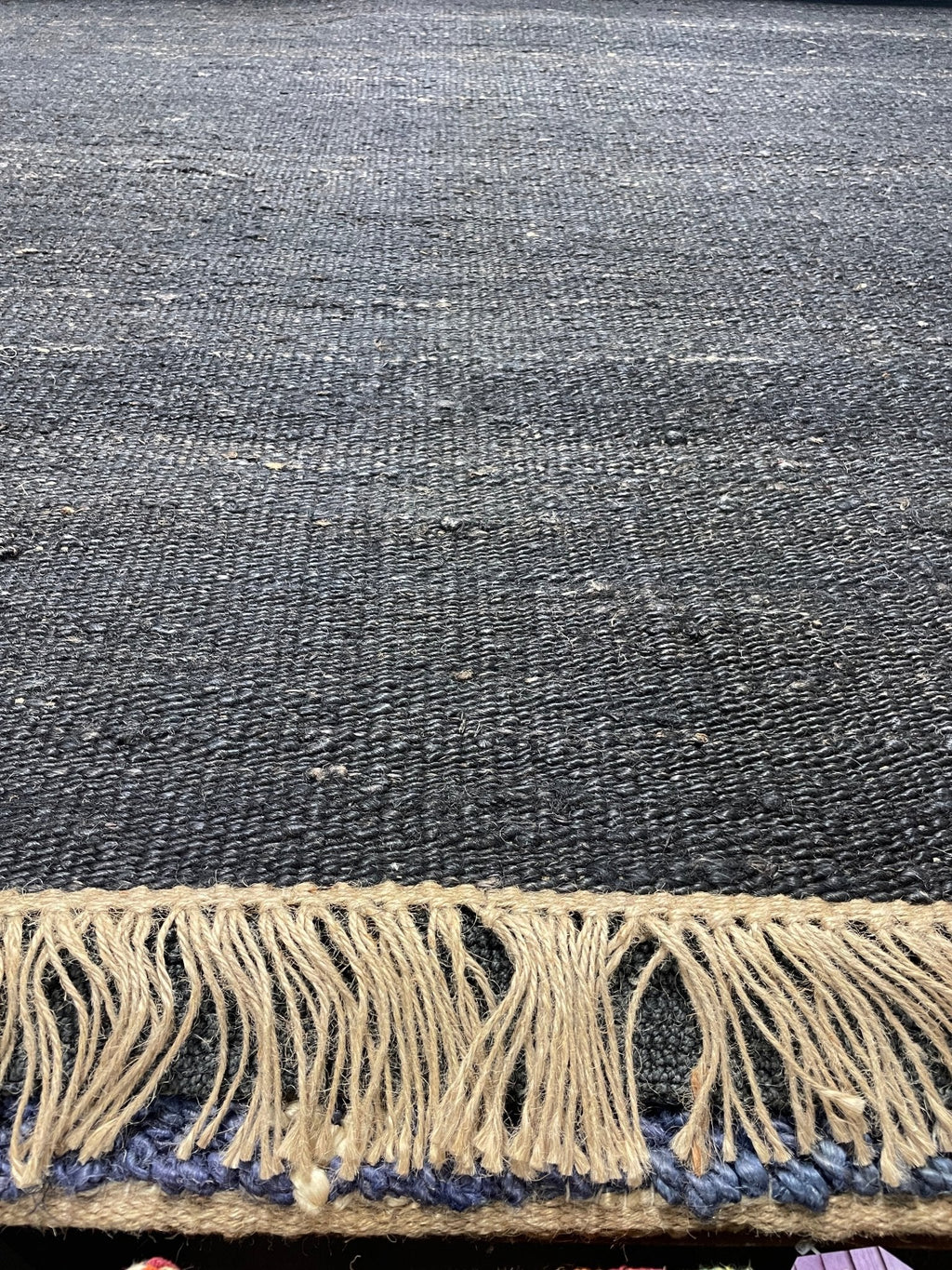 Dock Ellis 8.3x10 Black Natural Handwoven Jute Durrie Jute Rug