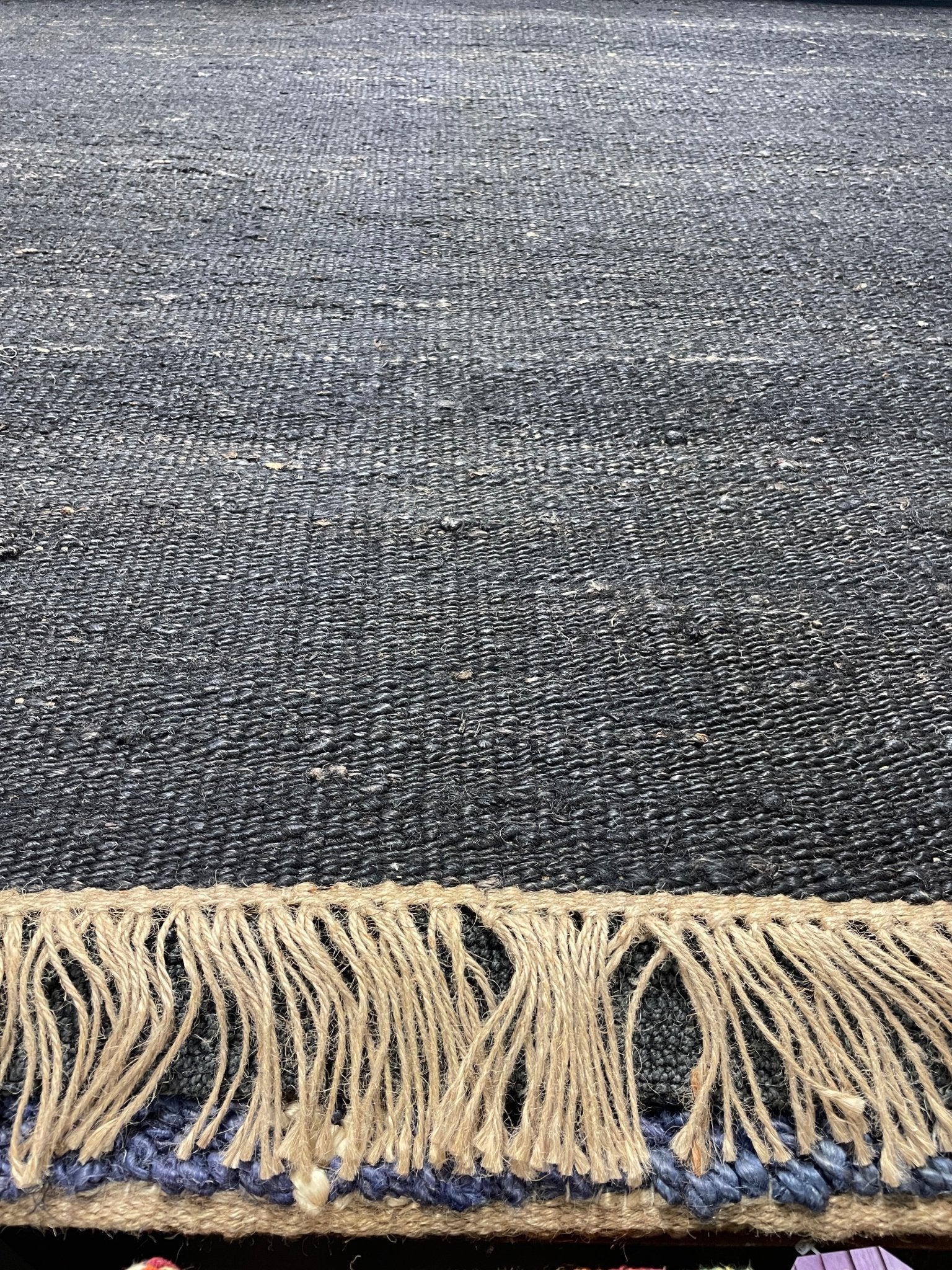 Dock Ellis 8.3x10 Black Natural Handwoven Jute Durrie Jute Rug
