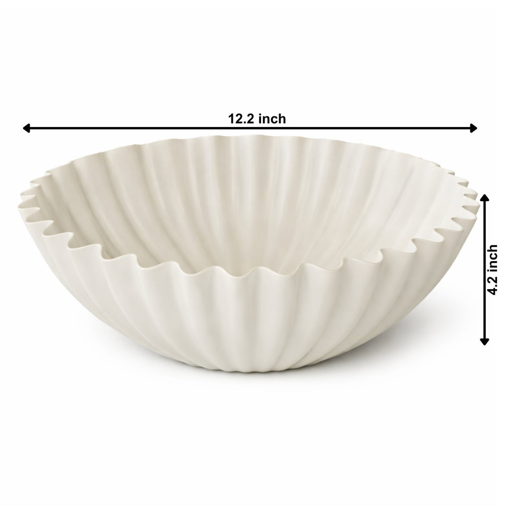 White Ribbed Bowl | Aluminum | Modern Sculptural Accent