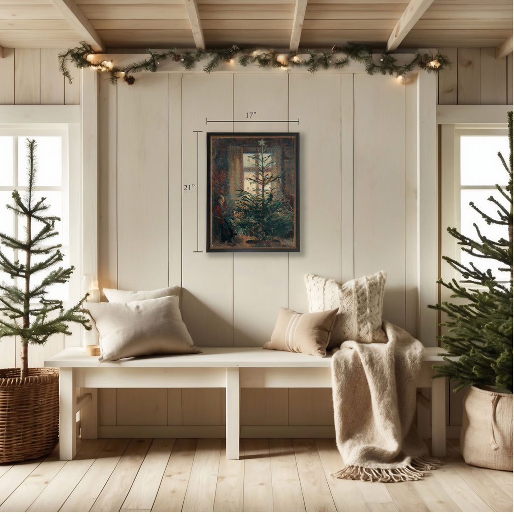 Framed Christmas Tree Scene Wall Art with Aged Gold Beading