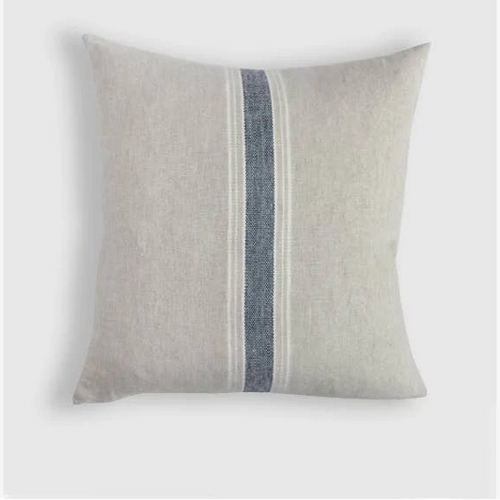 Gray pillow with a blue stripe on a white background