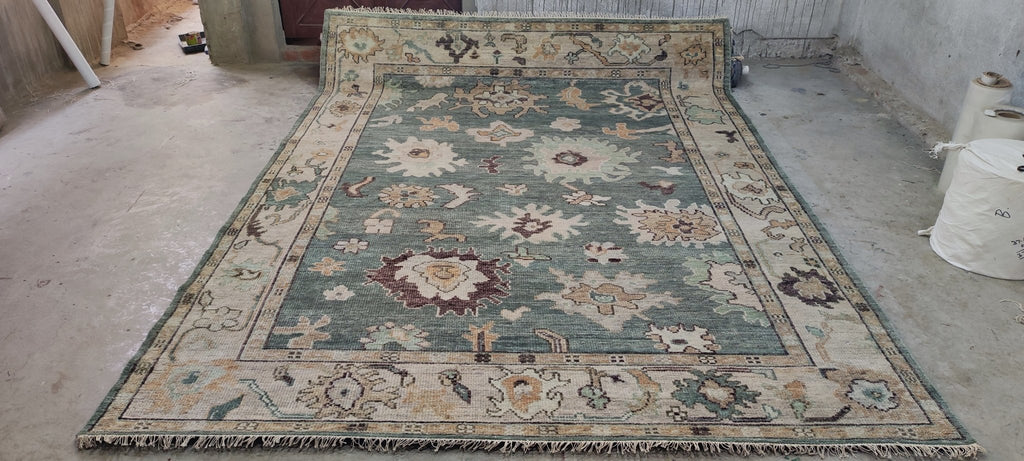 Elise Green Hand-Knotted Oushak Rug - 8 x 10