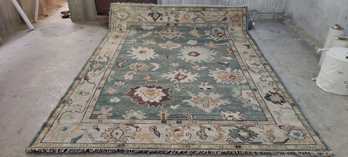 Elise Green Hand-Knotted Oushak Rug - 8 x 10