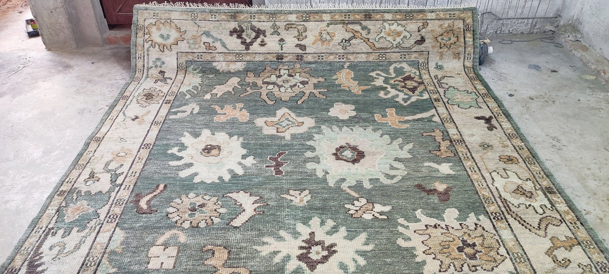 Elise Green Hand-Knotted Oushak Rug - 8 x 10