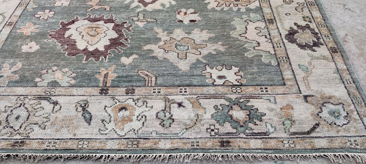 Elise Green Hand-Knotted Oushak Rug - 8 x 10