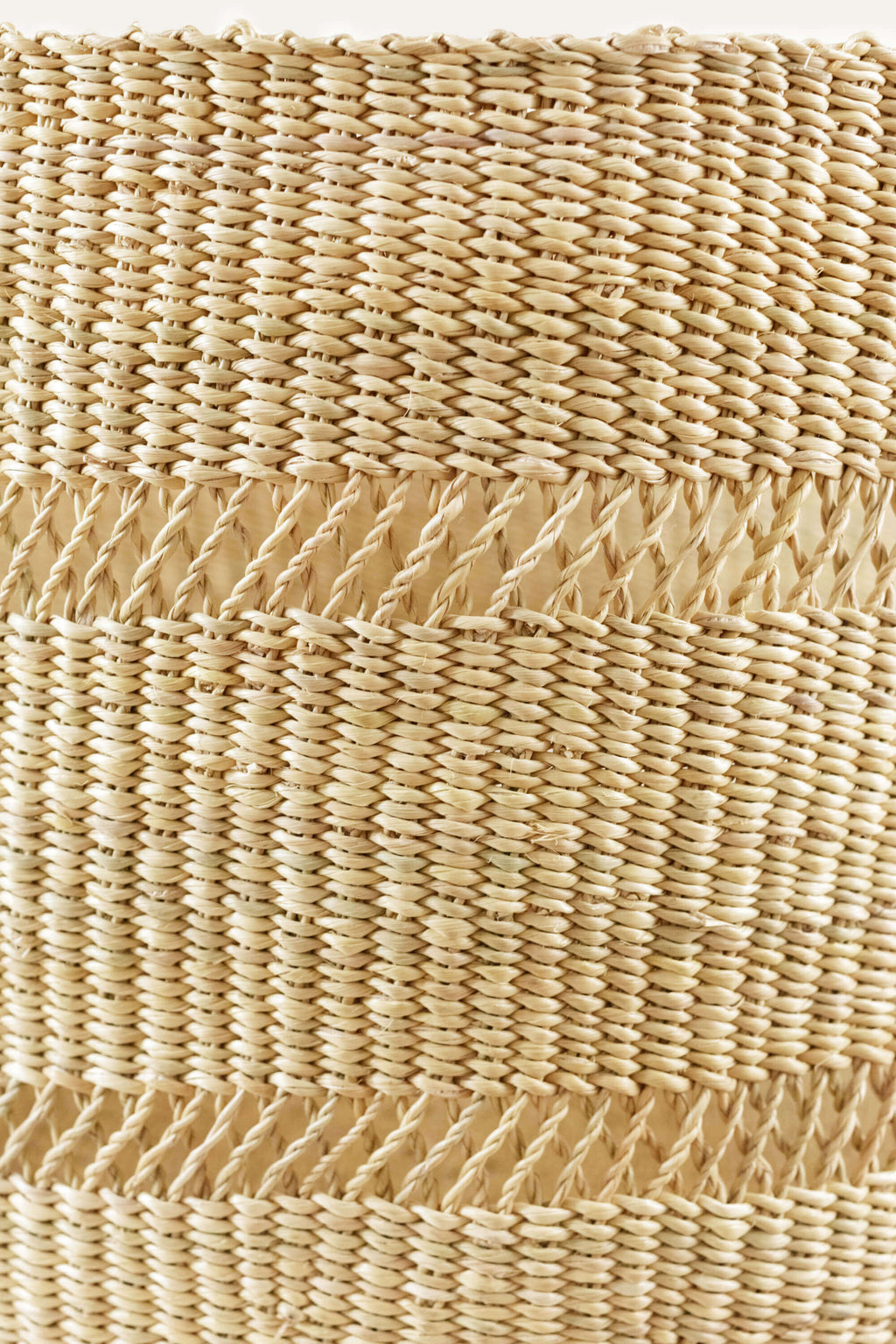 Close-up of a woven basket with natural fiber texture