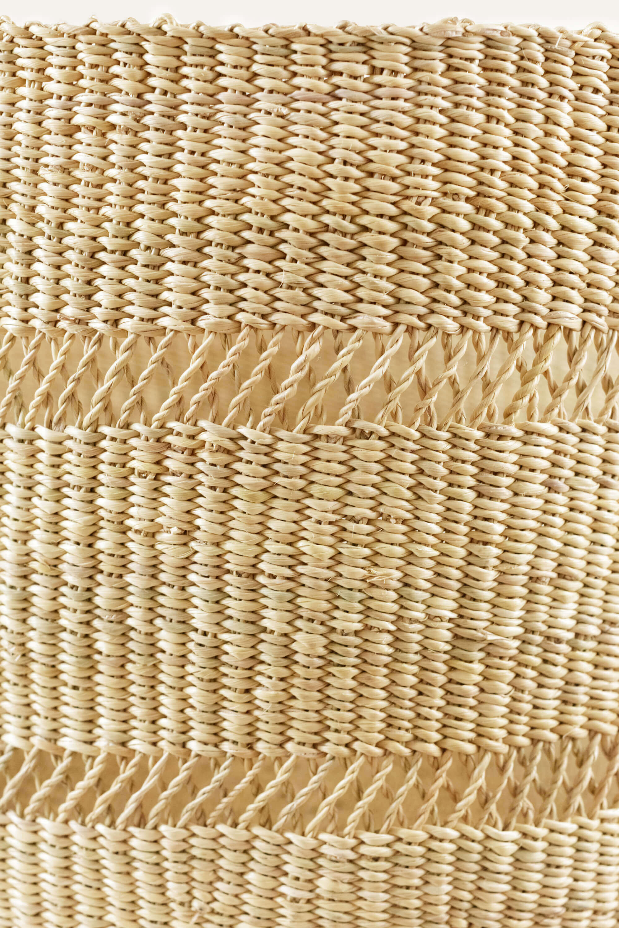 Close-up of a woven basket with natural fiber texture