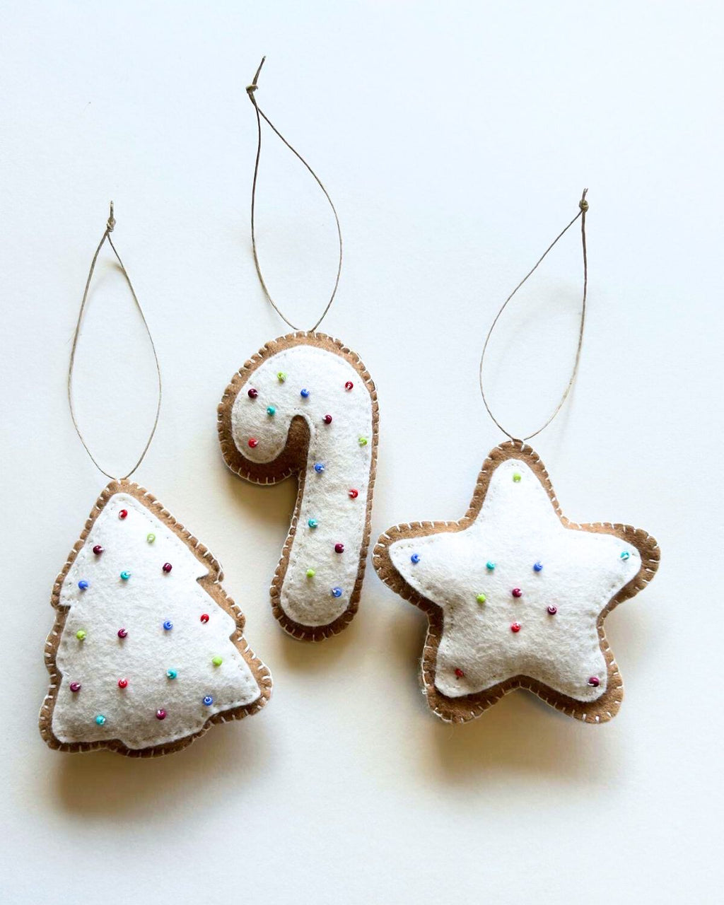 Felt Christmas Cookie Ornaments, Set of 3