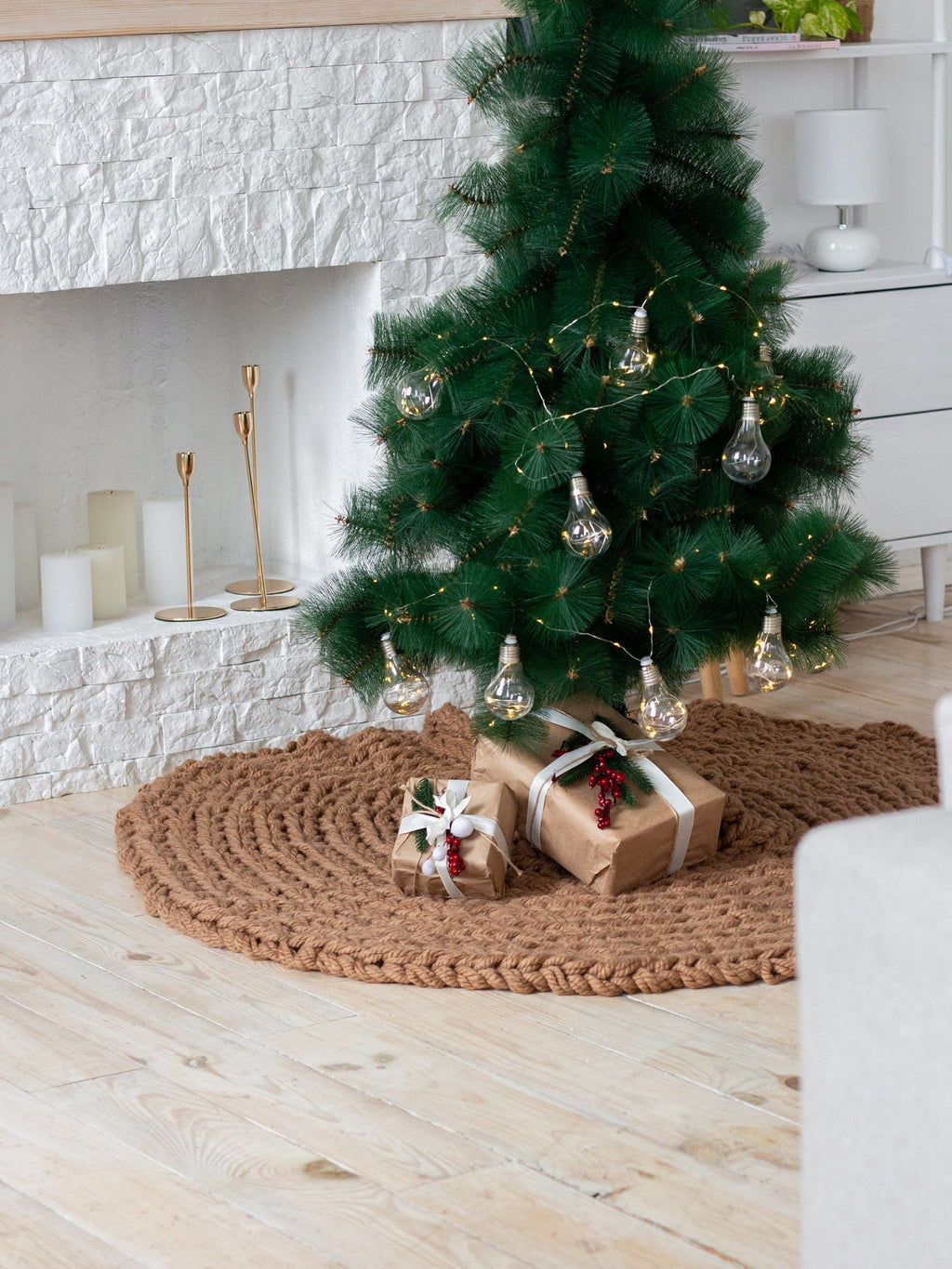 Beige Chunky Knit Christmas Tree Skirt