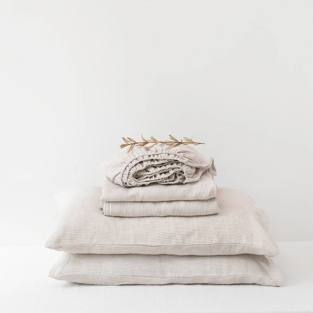 Natural Pinstriped Linen Sheet Set