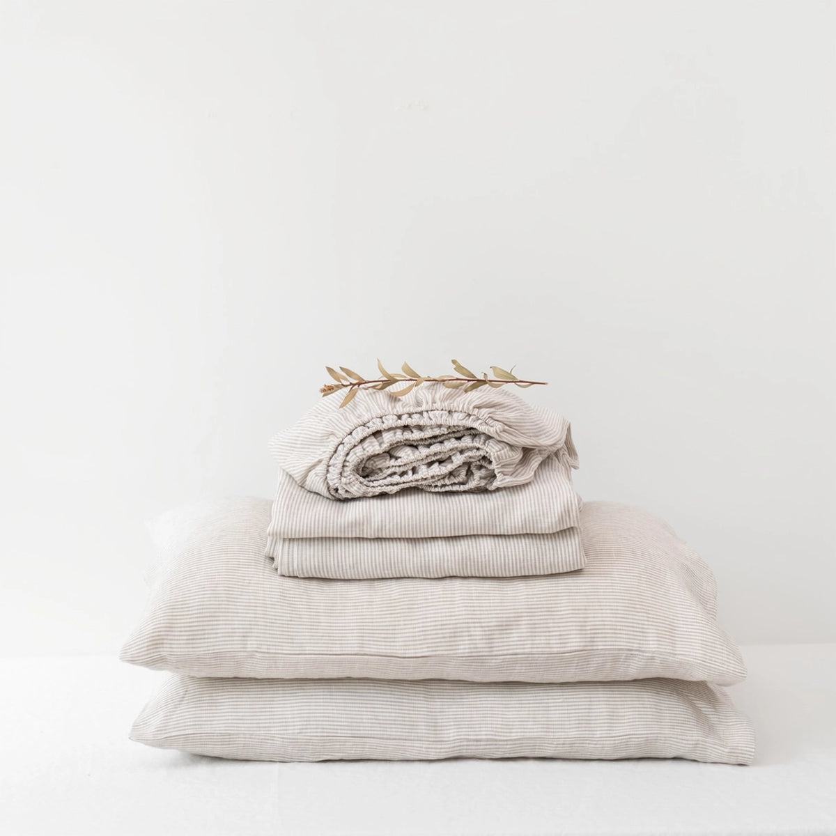 Natural Pinstriped Linen Sheet Set