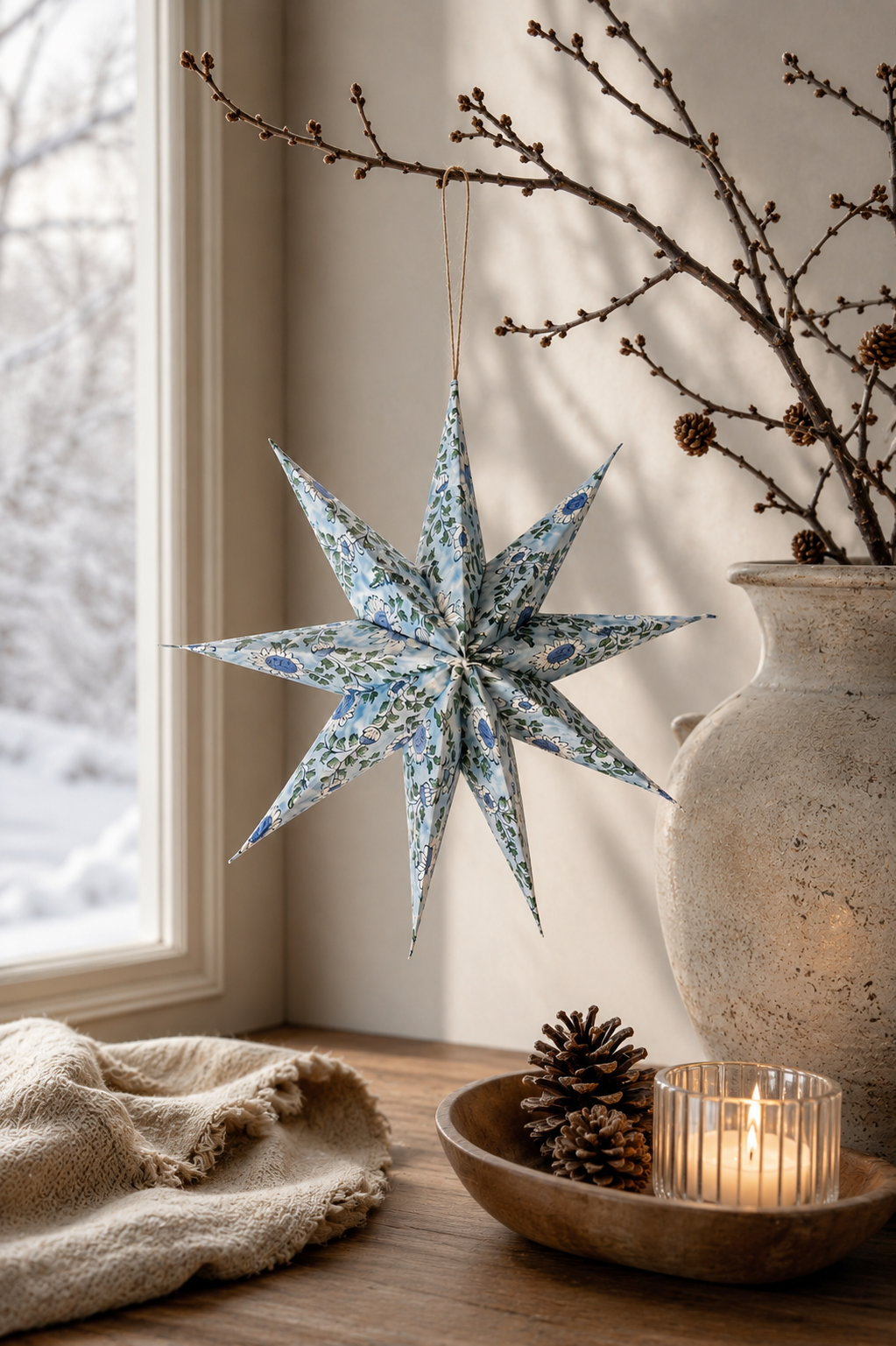 Large Blue Starlight Paper Star Ornaments, Set of 3