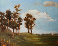 Painting of trees and a sky with clouds