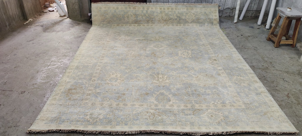 Hyacinth O'Hara 8x10 Aqua Hand-Knotted Oushak Rug