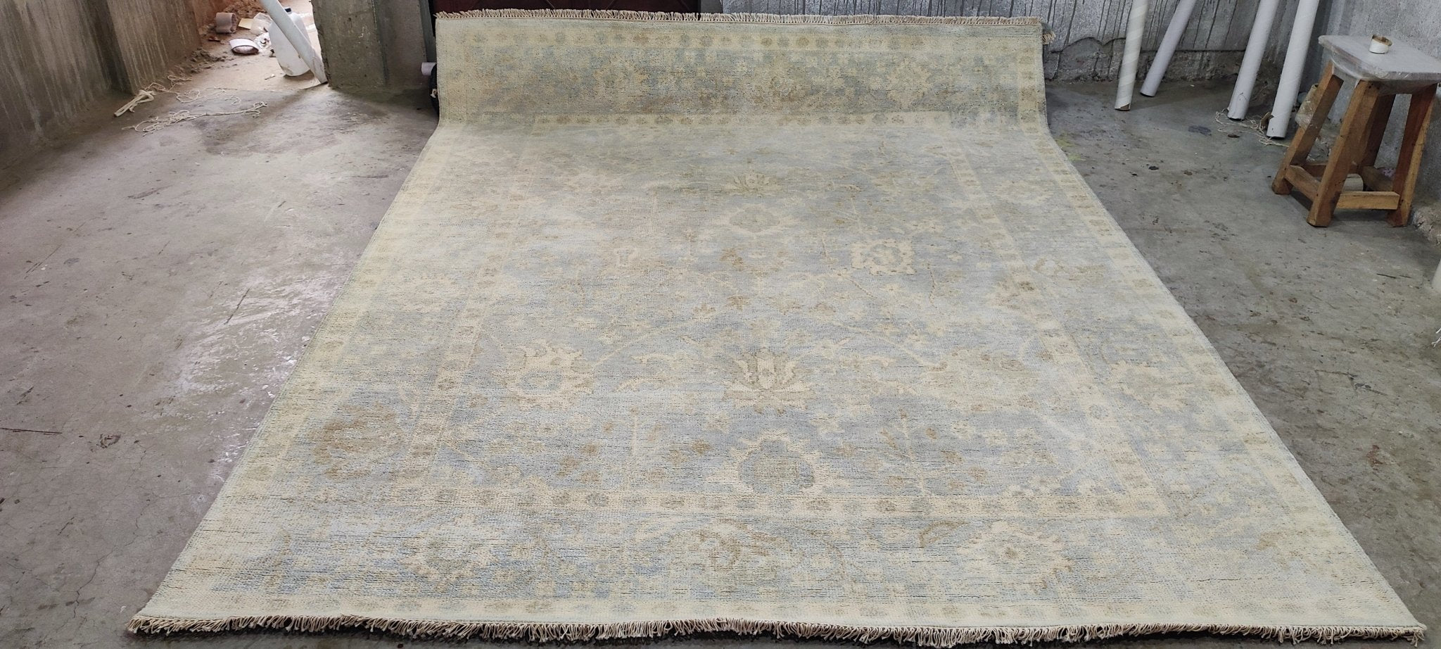 Hyacinth O'Hara 8x10 Aqua Hand-Knotted Oushak Rug