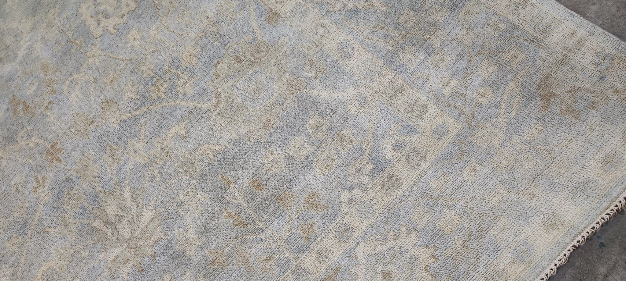 Hyacinth O'Hara 8x10 Aqua Hand-Knotted Oushak Rug