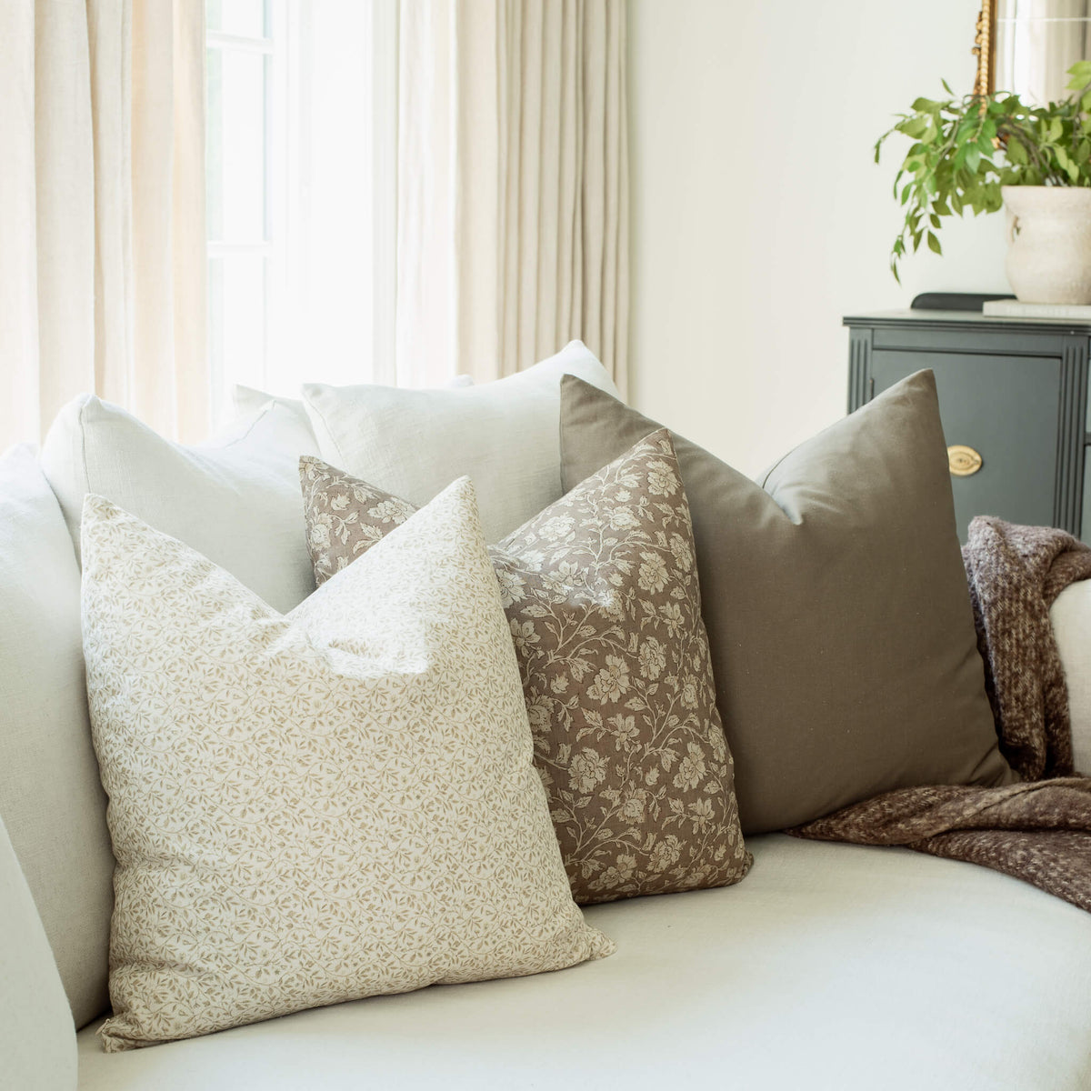 Clara Taupe Floral Pillow Cover