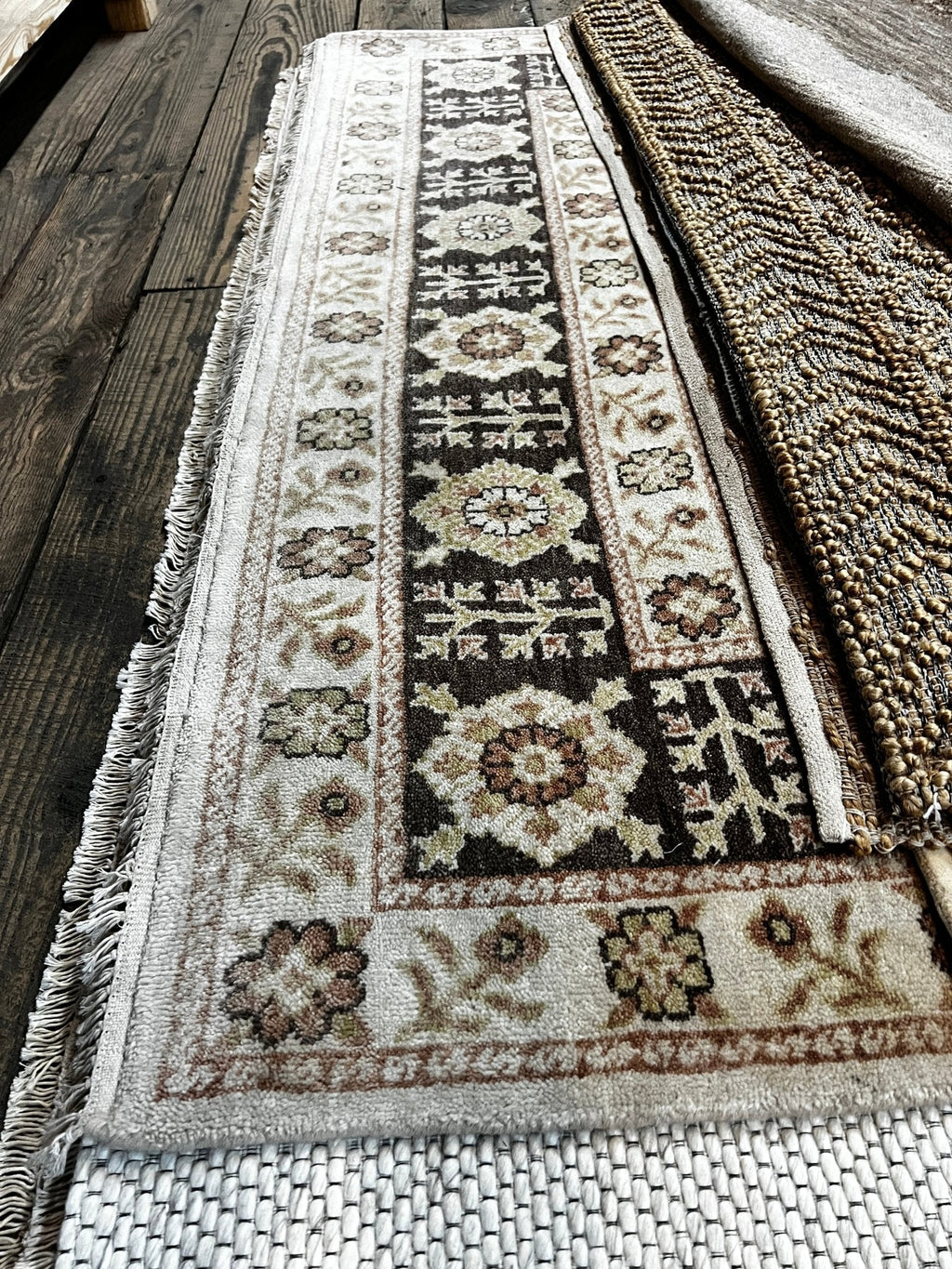 Enza Brown & Beige Hand-Knotted Oushak Rug - 6.9 x 7.9