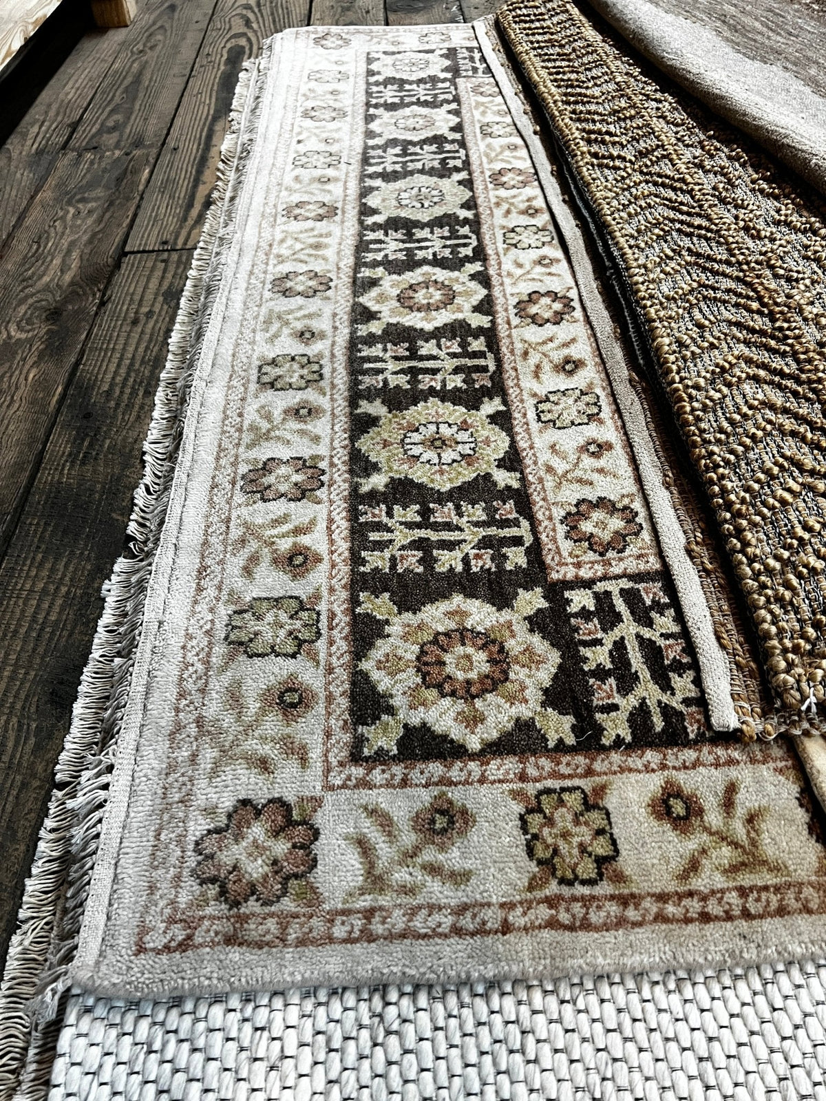 Enza Brown & Beige Hand-Knotted Oushak Rug - 6.9 x 7.9