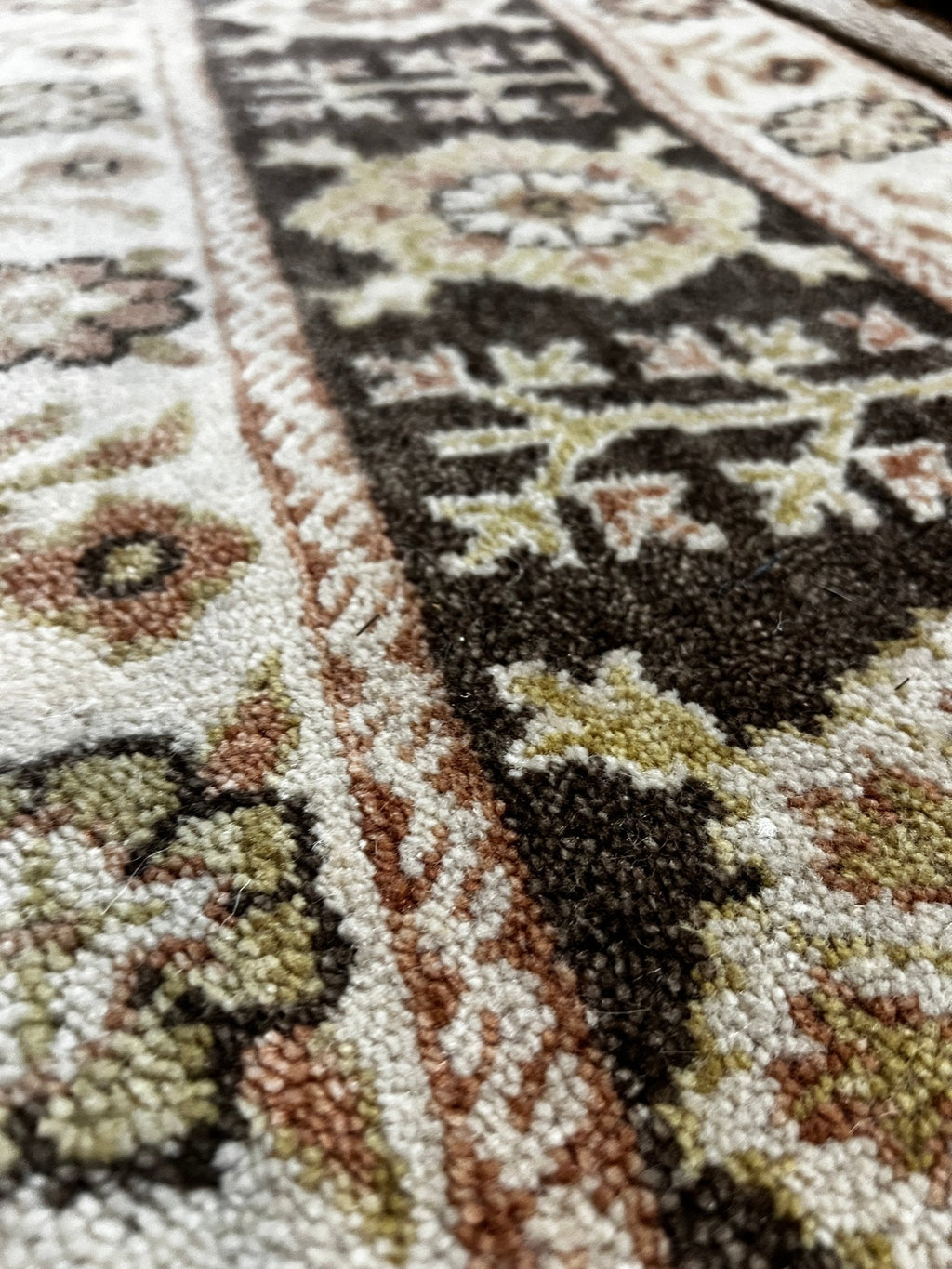 Enza Brown & Beige Hand-Knotted Oushak Rug - 6.9 x 7.9
