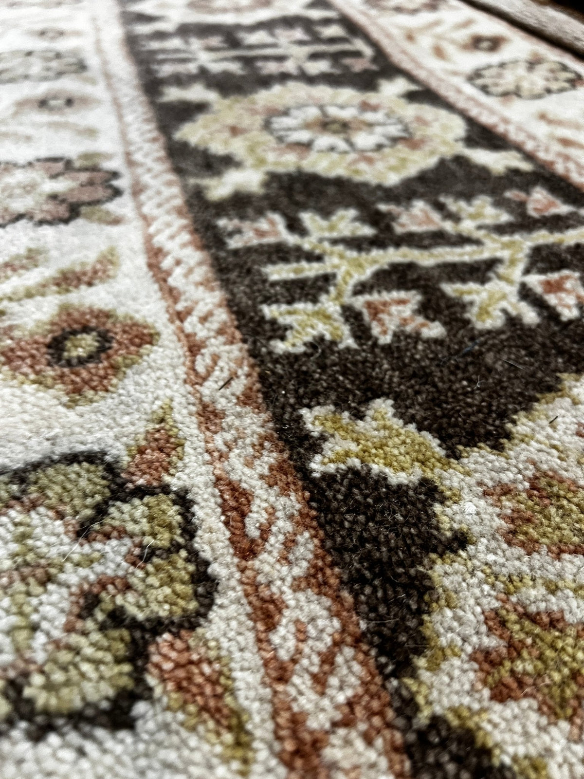 Enza Brown & Beige Hand-Knotted Oushak Rug - 6.9 x 7.9