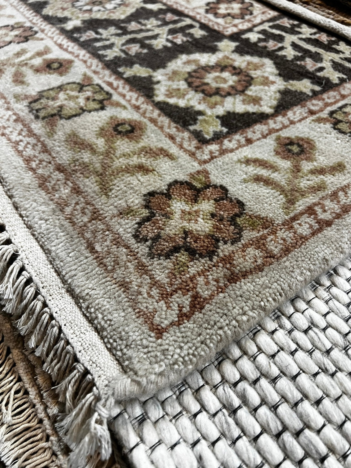 Enza Brown & Beige Hand-Knotted Oushak Rug - 6.9 x 7.9