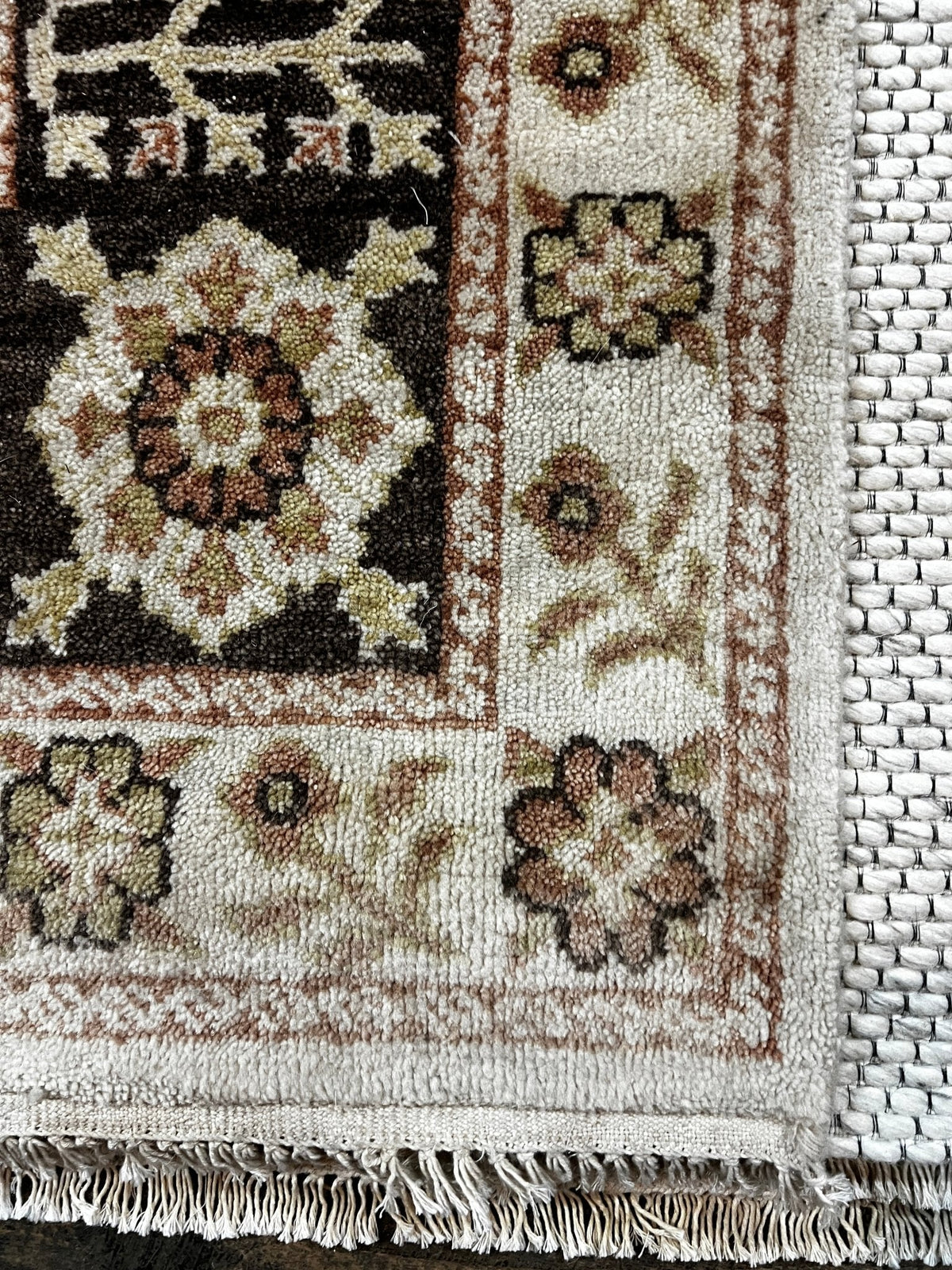 Enza Brown & Beige Hand-Knotted Oushak Rug - 6.9 x 7.9
