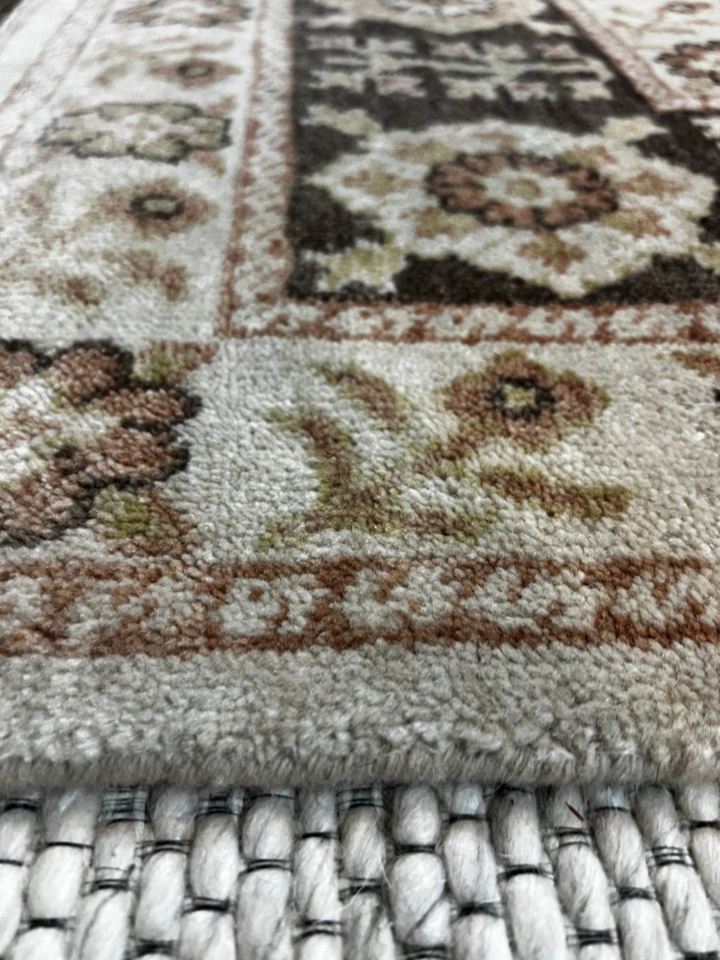 Enza Brown & Beige Hand-Knotted Oushak Rug - 6.9 x 7.9